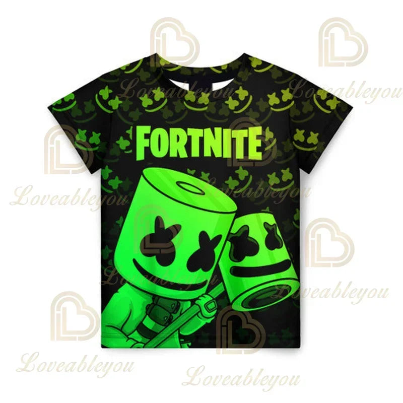 T-shirt estiva Fortnite per adulti e bambini con stampa digitale 3D, vestibilità ampia, taglie grandi, maniche corte