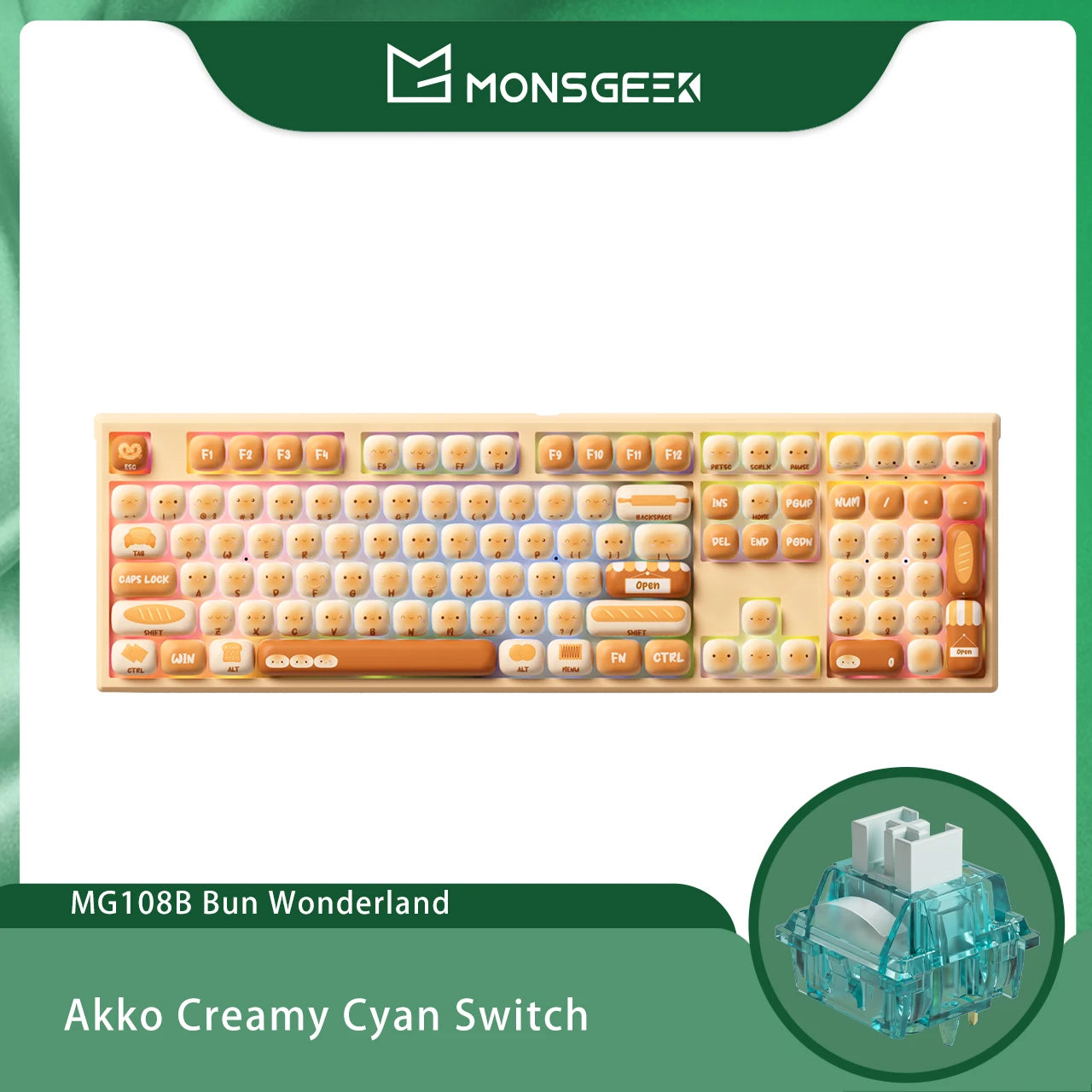 Akko MonsGeek MG108B Bun Wonderland kabellose mechanische Tastatur MOG-Profil RGB 108 Tasten Full Size Hot Swap USB / 2.4G / BT 5.0