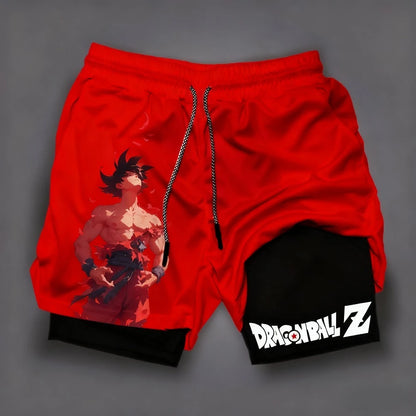 Dragon Ball Anime Goku Peripheral Printed Double-layered Shorts 2025 Summer American Sporty Men's Loose and Breathable Pants