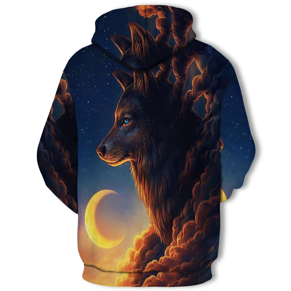 Neuer modischer Hoodie mit 3D-Tierprint für Herren und Damen, personalisiertes Design, Sweatshirt mit Schnee- und Doppelwolf-Motiv, Harajuku Oversized Hoodie