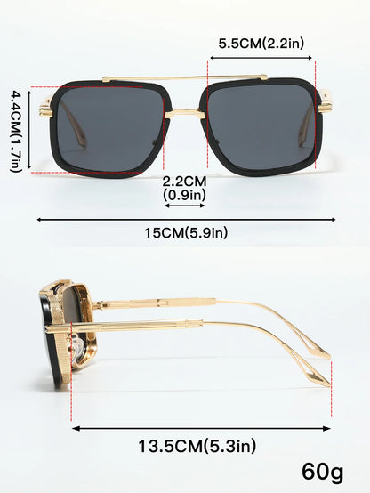 Large Square Sunglasses Men Steampunk Style Metal Pilot Sun Glasses Luxury Designer Brand Eyewear Fashion Shades Double Beam