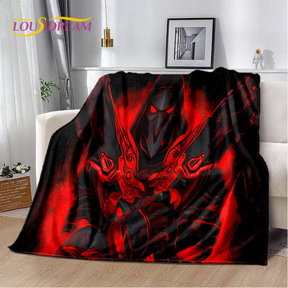 Overwatch Gamer DVA Reaper Manta Macia de Peluche, Manta de Flanela para Sala de Estar, Quarto, Cama, Sofá, Piquenique, Criança, 3D