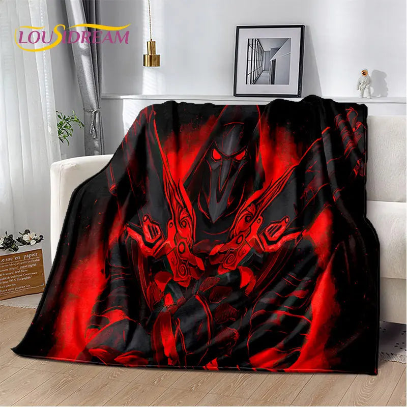 Overwatch Gamer DVA Reaper Manta Macia de Peluche, Manta de Flanela para Sala de Estar, Quarto, Cama, Sofá, Piquenique, Criança, 3D
