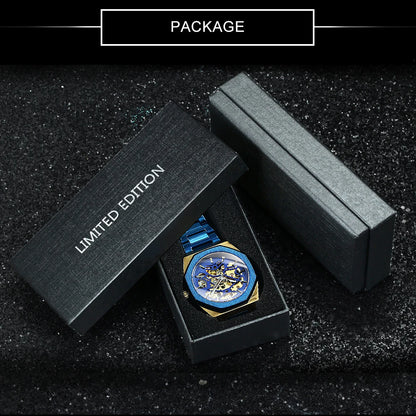 WINNER Black Gold Skeleton Mechanical Watches for Men Fashion irregular Automatic Watch Luxury Brand Stainless Steel Strap 2023