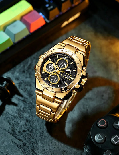 Herrklocka SMAEL 8160 – Militärinspirerad sportmodell, analog och digital, i rostfritt stål – Vattentät, med LED-display, alarm, kronograf och stoppur