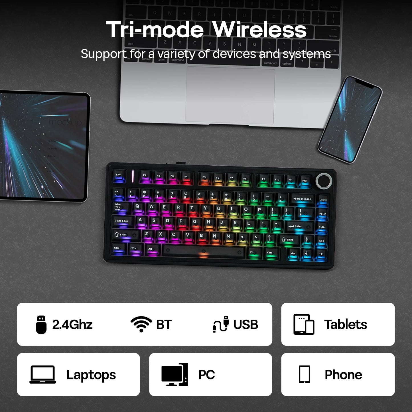 Teclado Mecânico EPOMAKER x AULA F75 Ultra VIA Programável 75% ANSI US QWERTY com Gasket, com Fios/Bluetooth/2.4Ghz Sem Fios