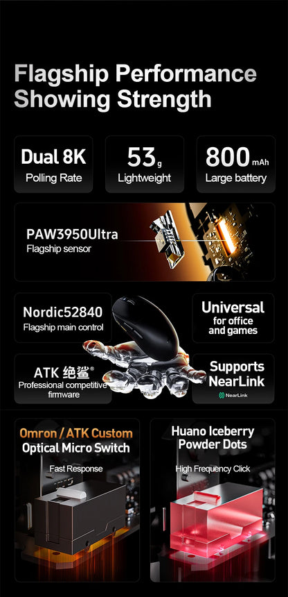 ATK Dragonfly A9 Ultra langaton pelihiiri PAW3950 ultrakevyt kolmitilainen ergonominen e-urheilun FPS-hiiri pelaajille A9 SE Plus