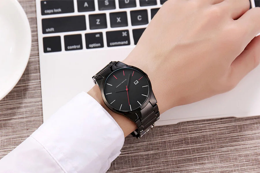 Reloj para hombre Hannah Martin, caja de acero inoxidable, mecanismo de cuarzo, esfera de 41 mm, estilo profesional, con indicador de calendario (imitación)