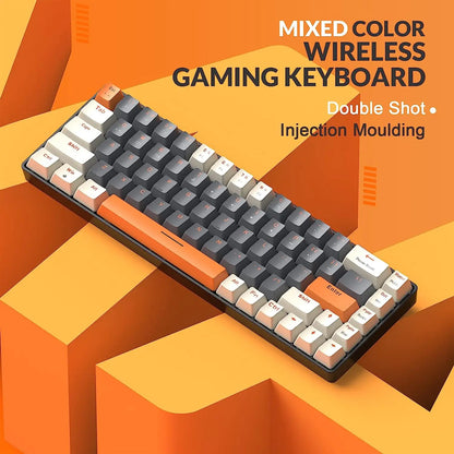 Teclado Mecânico Sem Fios RK68 60%, Bluetooth 5.0/2.4GHz com Recetor 2 em 1 de Modo Duplo, Teclado Gaming Hot-Swappable de 68 Teclas