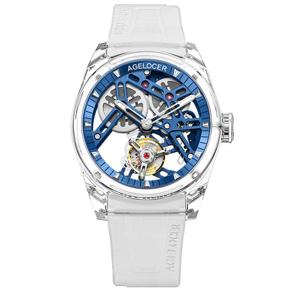 Orologio AGELOCER Limited Edition “Ice Never Melts” con tourbillon in cristallo a spirale libera, orologio meccanico manuale di lusso
