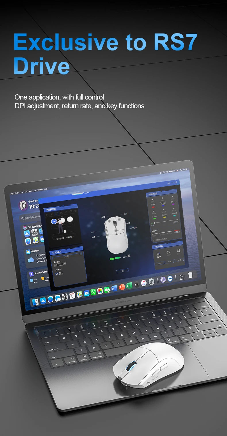 Rato gaming sem fios Bluetooth SMAILWOLF RS7, três modos, PAW3311, macros configuráveis, para portátil, gaming e escritório