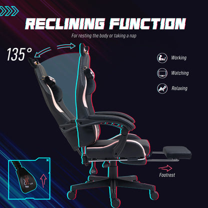 Homcom Gaming Chair with Adjustable Height Arms and Retractable Footrest