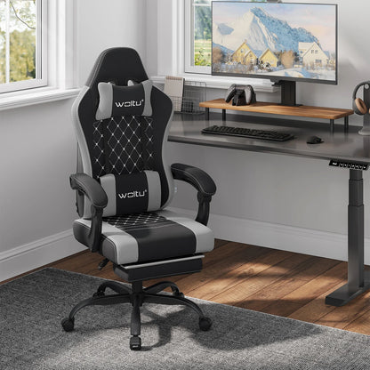 Sedia da ufficio girevole WOLTU con funzione massaggio, poltrona ergonomica con cuscino e poggiapiedi, sedia gaming regolabile in altezza