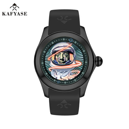KAFYASE Fashion Earth Bubble Rubber Automatic Watches Luxury Men 46mm Mechanical Wristwatches Art Eye Ball Dial Classic Watch