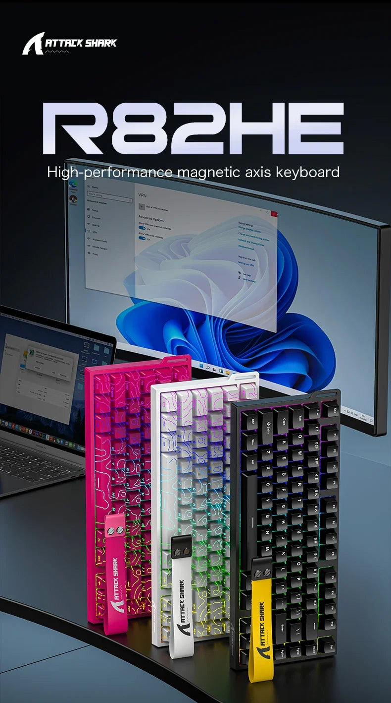 Tastiera gaming magnetica cablata ATTACK SHARK R82 HE 75% RGB 8000Hz Rapid Trigger, attuazione 0.005mm