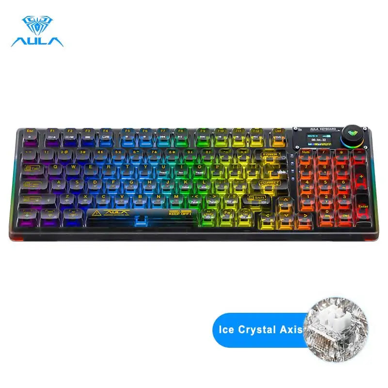 AULA F98PRO Wireless Mechanical Keyboard Transparent Keycaps RGB Backlit Custom 2.4G Hot Swappable Gaming Keyboard With Screen