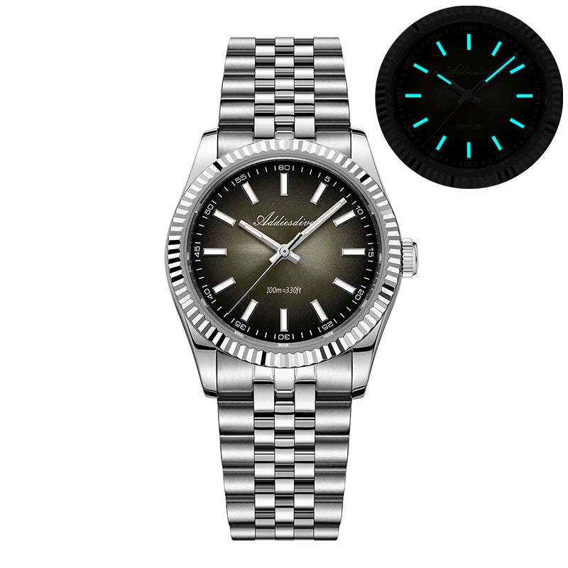 ADDIESDIVE Neue Herrenuhr AD2073, Saphirglas, 36mm, VH31 Sunburst Quarzuhr, 10Bar wasserdichte Taucheruhr, leuchtende Armbanduhr