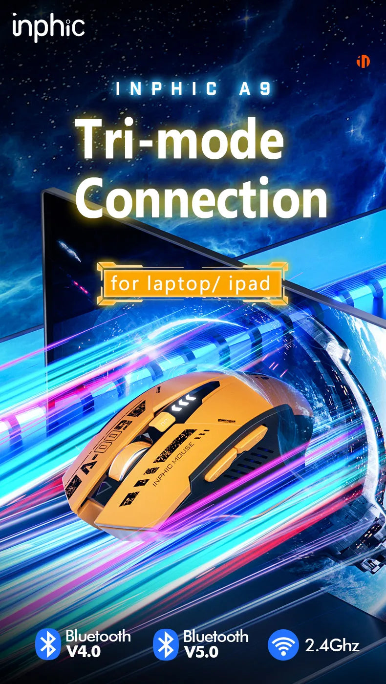 High Quality Inphic A9 200-2400dpi Blueto0th 5.0 Mouse Silent Charging Mechanical Feel Wireless Mouse for Tablet gaming mouse