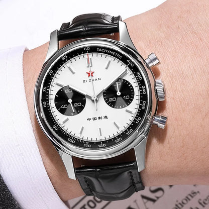 Red Star Panda Men's 1963 Chronograph Mechanical Wristwatch Seagull ST1901 Movement Gooseneck 40mm Luminous Sapphire Pilot Watch