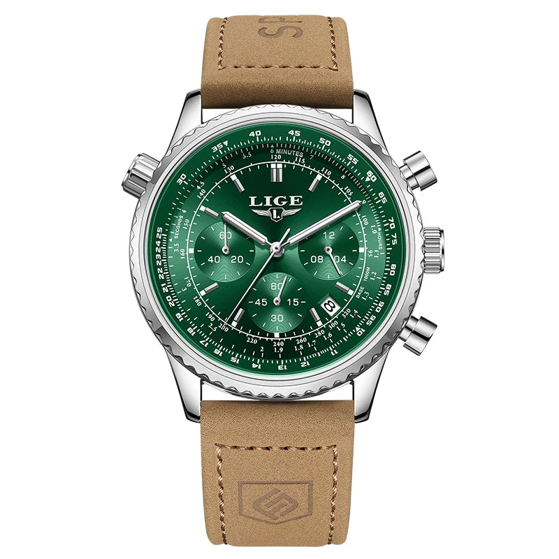 Montre de luxe pour homme LIGE – Chronographe avec date, en acier inoxydable, étanche, luminescente, style sportif et militaire, montre à quartz pour homme