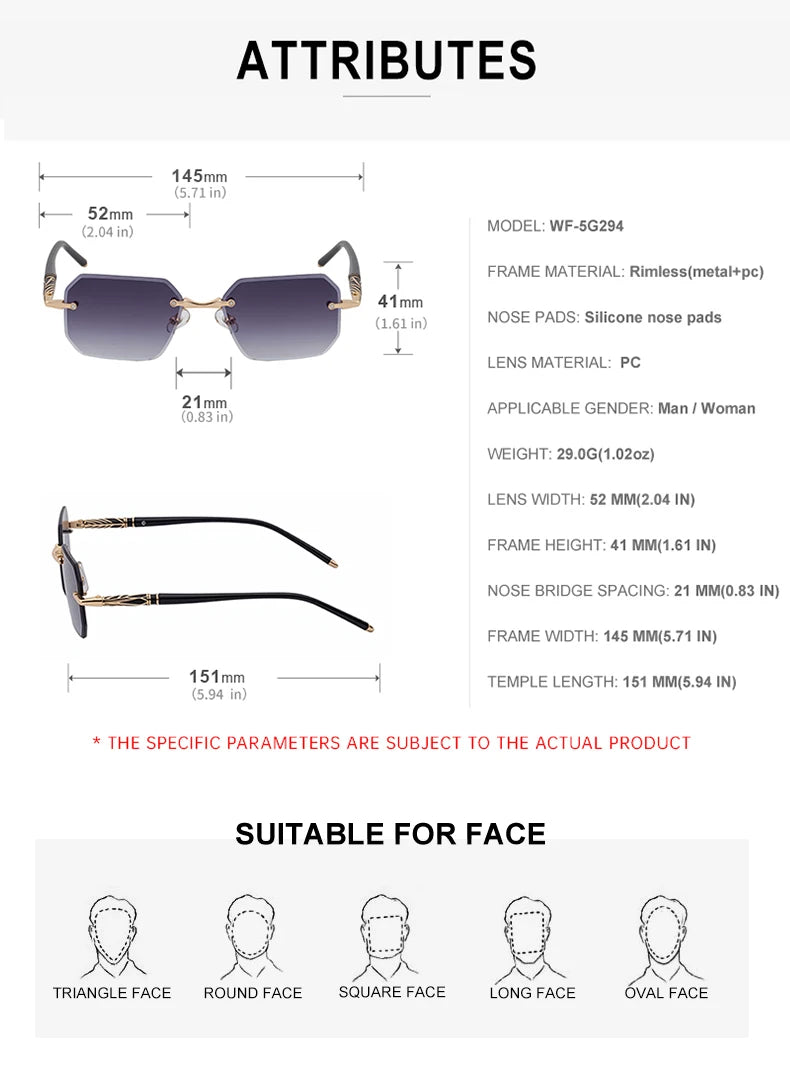 Square Rimless Punk Sunglasses Men 2026 Luxury Brand  Polygon Frameless Sun Glasses For Male Steampunk Driving Eyewear Shades