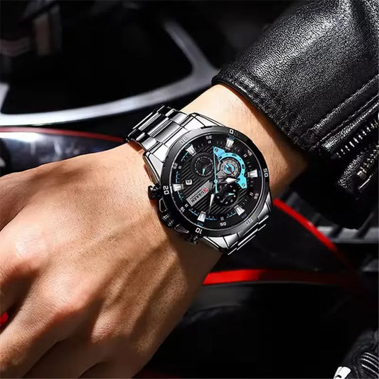 Reloj de lujo para hombre CURREN 8402, nuevo, de acero inoxidable, hermético, con cronógrafo y luz nocturna.