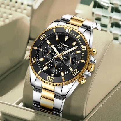 BIDEN Multi functional men's quartz watch luxury waterproof night light business style diving series casual fashion watch