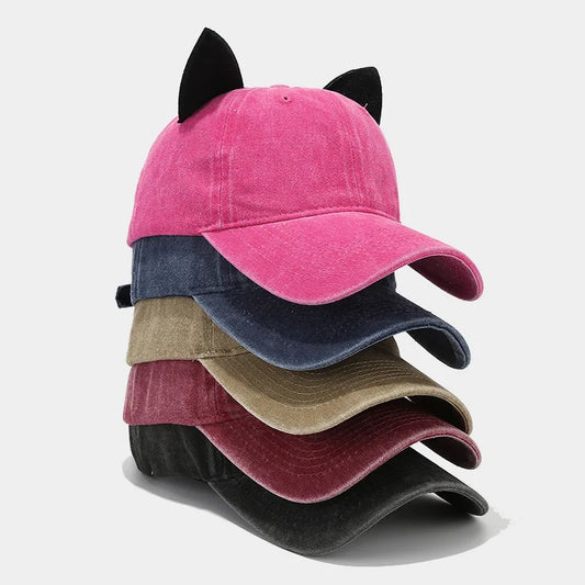 Cute cat ears baseball cap women summer soft top caps student couple personalized hat men hip hop streetwear