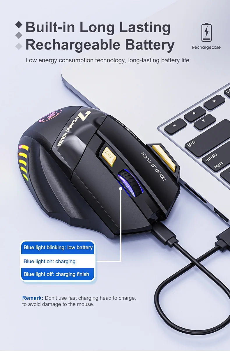 Mouse gaming wireless USB IMICE GW-X7 3200DPI dual mode ricaricabile, 7 tasti, 2.4Ghz, silenzioso, Bluetooth, LED breathing a 7 colori