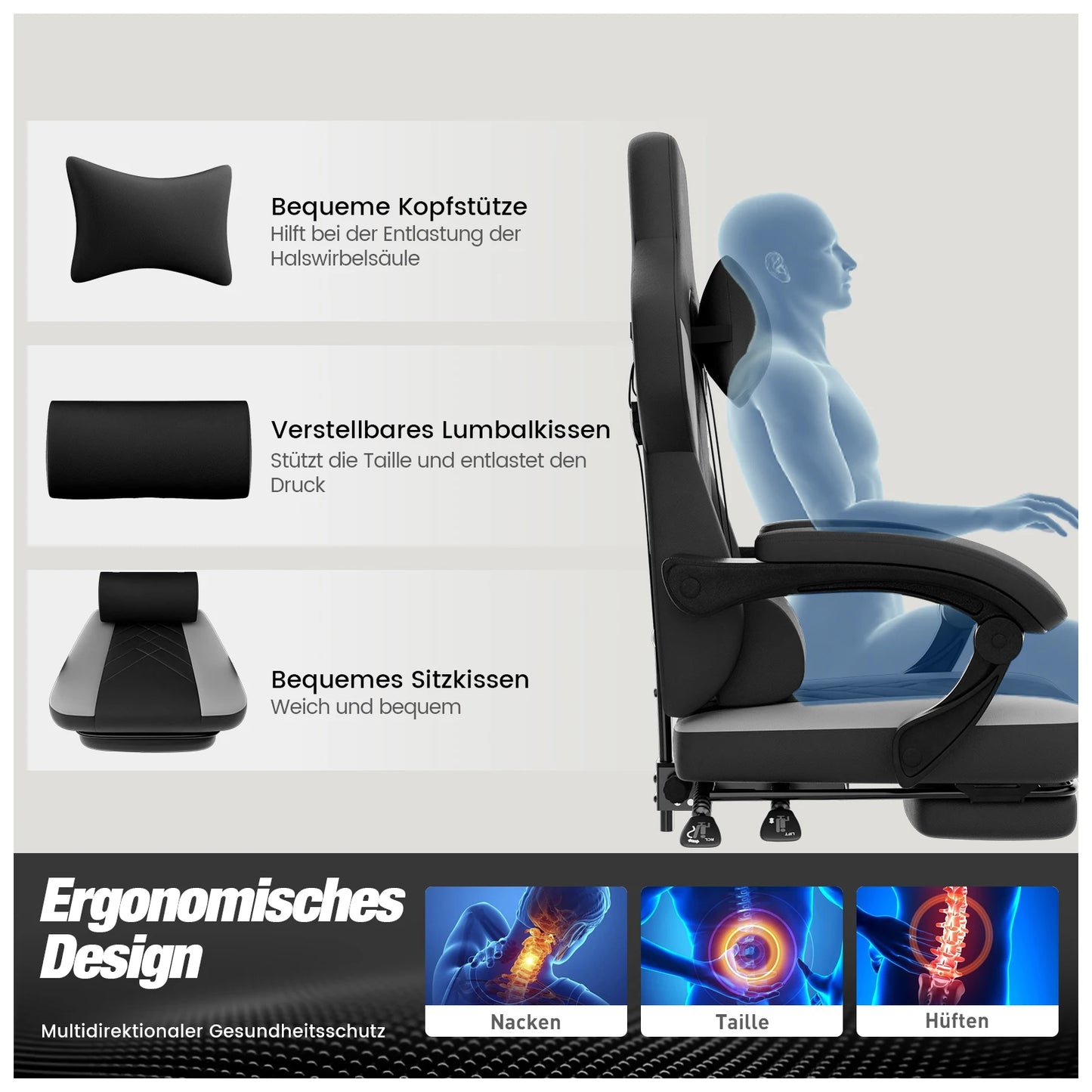 WOTSTA Gaming Chair, Ergonomic Office Chair, Racing Computer Chair, Height-Adjustable Computer Chair with Headrest