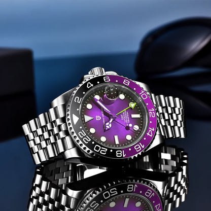 Mechanisch herenhorloge Pagani Design GMT – Luxemodel met saffierglas, roestvrijstalen kast en keramische lunette – Automatisch herenhorloge, zakelijke stijl