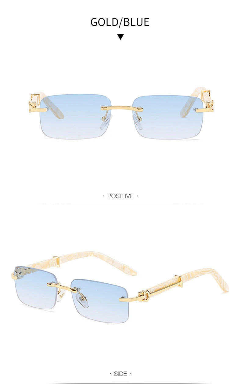 Caterside Small Square Rimless Sunglasses Men Luxury Brand Designer Classic Rectangle Sun Glasses Male UV400