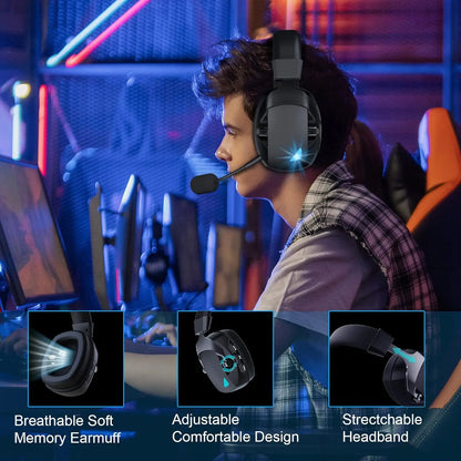 Cuffie da gaming wireless Acinaci 2.4GHz per PS5 PS4 PC Switch – Cuffie Bluetooth da gaming con microfono, bassi profondi e padiglioni in memory foam