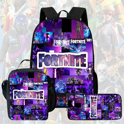 Fortnite Cartoon 3pcs Backpack Set for Boys Girls Unisex Including School Bag Lunch Bag Pencil Case Suitable for ages 5-8