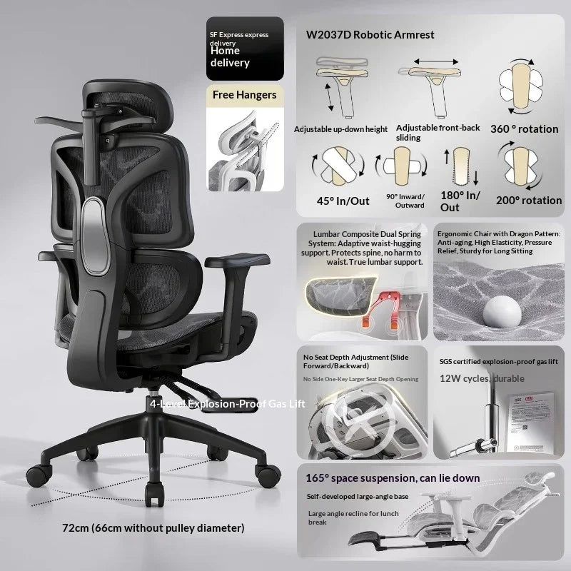 Ergonominen verkkokankainen toimistotuoli, säädettävä ristiseläntuki, kääntyvä ja kallistuva rakenne, niskatuki ja rullapyörät, kotitoimistoon, toimistoon ja pelaamiseen
