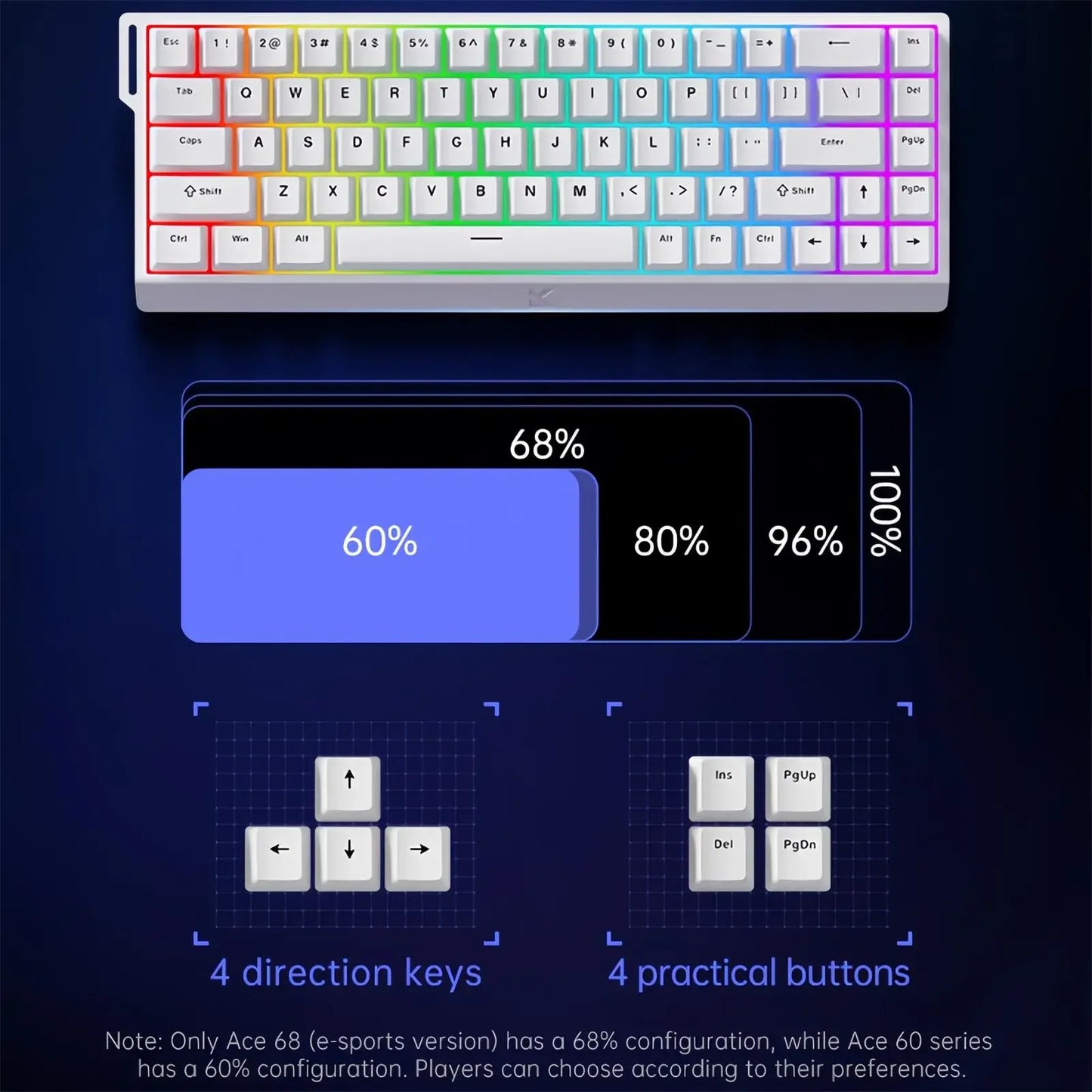 Teclado Gaming MCHOSE ACE 68 com Switches Magnéticos Hall Effect, Rapid Trigger, RGB Programável, 8K Hz, DKS/MT/TGL/RS/SOCD