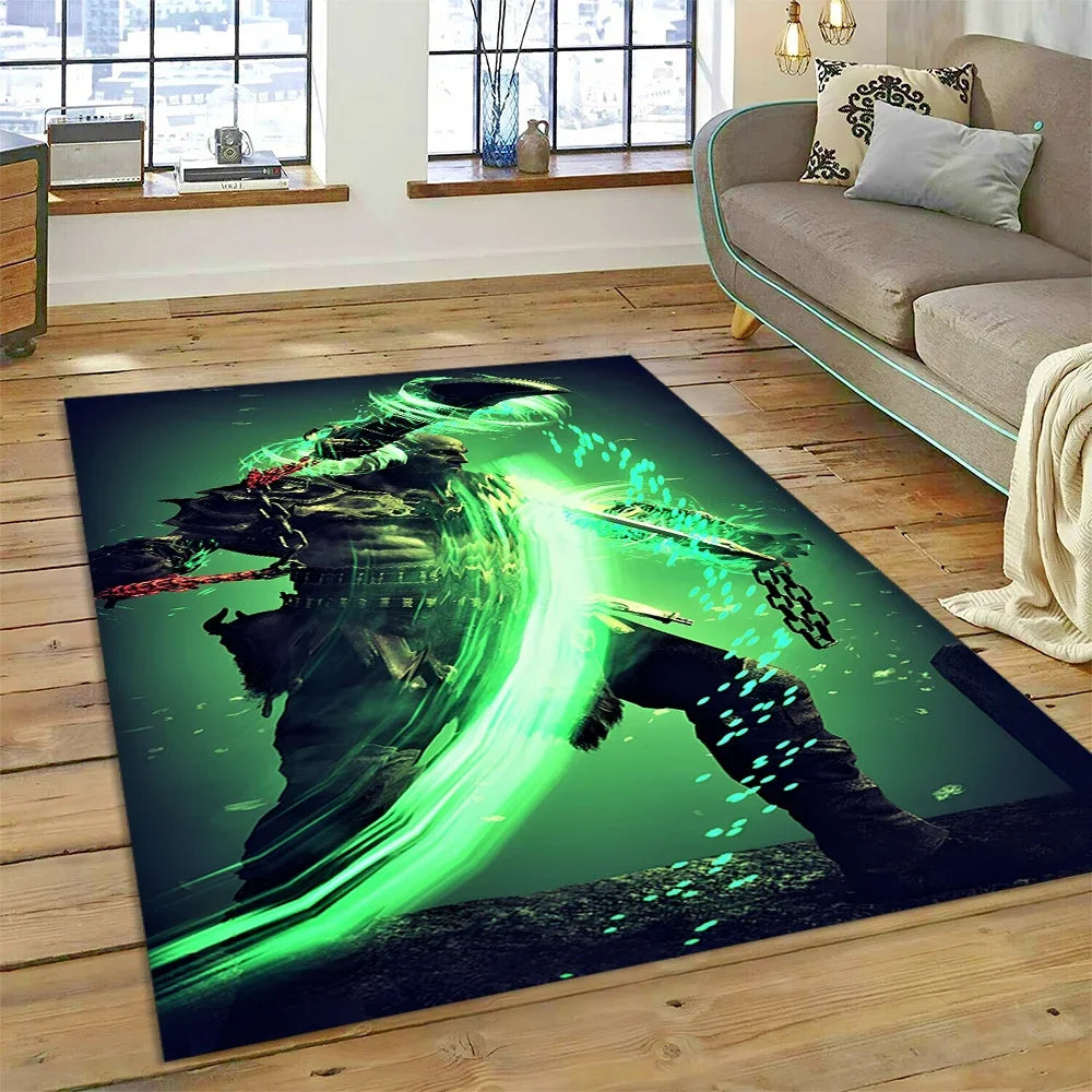 God of War Games Kratos Cartoon 3D Rug Carpet for Living Room Bedroom Home Decor,Floor Mat Non-slip Decoration for Sofa Doormat
