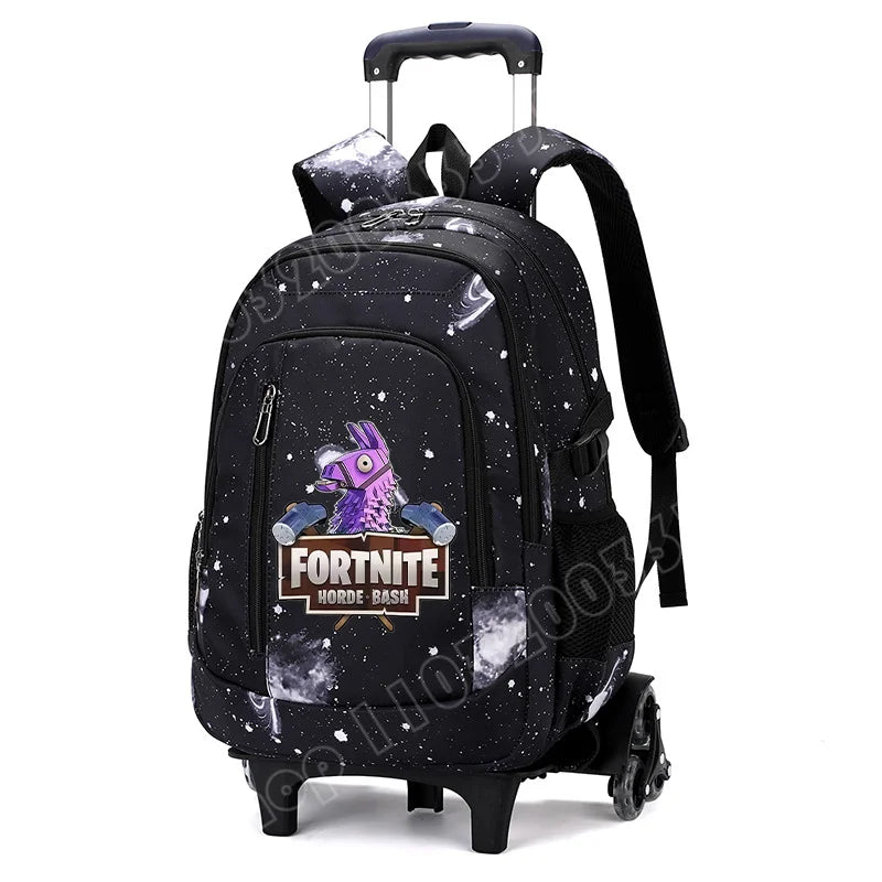 Fortnite 2-in-1 trolleyrugzak met sterrenhemelprint, grote capaciteit, waterdichte laptoptas met trapklimontwerp, schooltas voor studenten