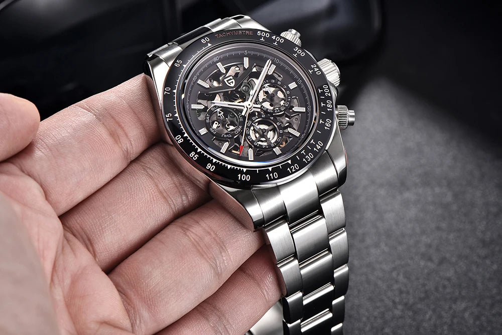 Relógio Mecânico Automático PAGANI DESIGN para Homem em Aço Inoxidável, Impermeável, Desportivo 10Bar, Luxo Casual para Homem