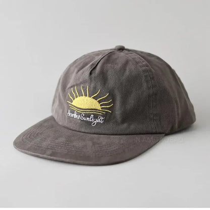 Cute Flat Brim Baseball Cap Women Men Teens Sunrise Embroidrey Summer Caps Sun Hats