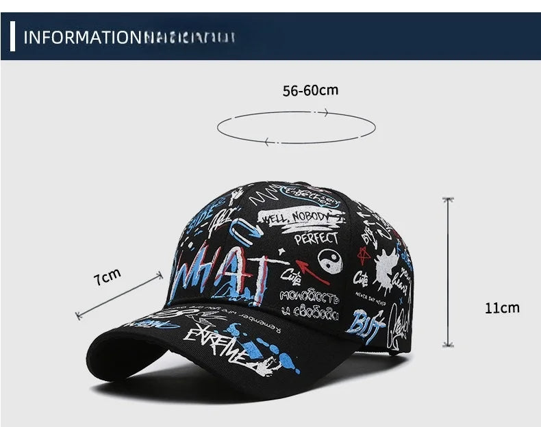 Nova moderna pamučna bejzbolska kapa s grafitima za žene i muškarce, uniseks tiskana snapback kapa, hip-hop trendi kapa za van, za muškarce i žene