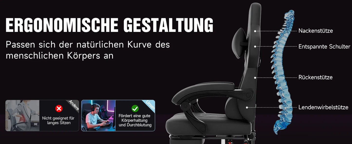 WOTSTA Gaming Chair, Ergonomic Office Chair, Racing Computer Chair, Height-Adjustable Computer Chair with Headrest