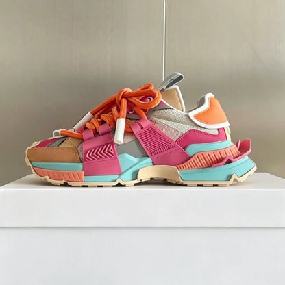 2026 Fashion Women Sneakers Size 35-46 High Quality Platform Sneakers Men Casual Shoes Sports Running Shoes Lace-Up Patchwork