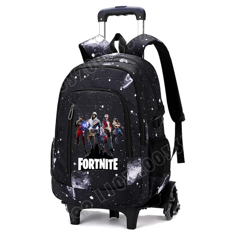 Fortnite 2-in-1 trolleyrugzak met sterrenhemelprint, grote capaciteit, waterdichte laptoptas met trapklimontwerp, schooltas voor studenten