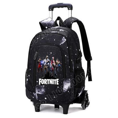 Fortnite 2-in-1 trolleyrugzak met sterrenhemelprint, grote capaciteit, waterdichte laptoptas met trapklimontwerp, schooltas voor studenten