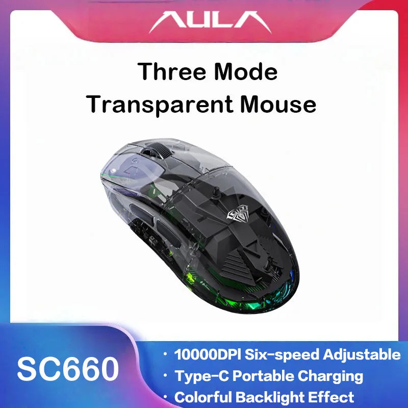 AULA SC660 kabellose Bluetooth-Maus, E-Sports-Maus mit Drei-Modus-Verbindung, leichte Maus, Type-C-Aufladung, für Gaming, Büro, Mädchen und Jungen