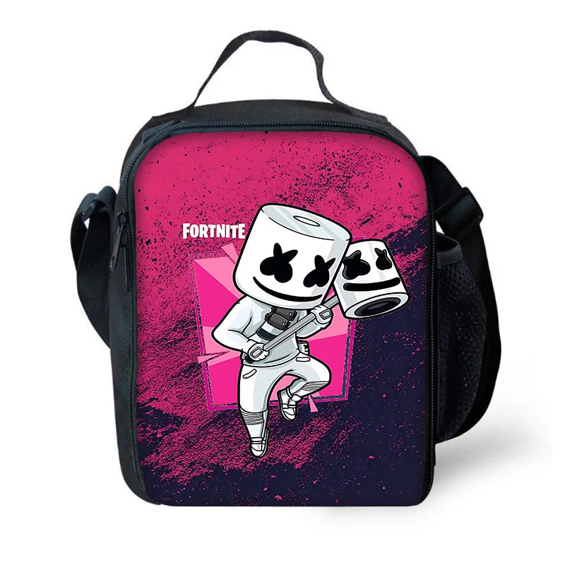 Bolsa térmica infantil aislante de gran capacidad FortniteS, popular entre gamers, para niños y niñas, estudiantes, actividades al aire libre y almuerzos reutilizable