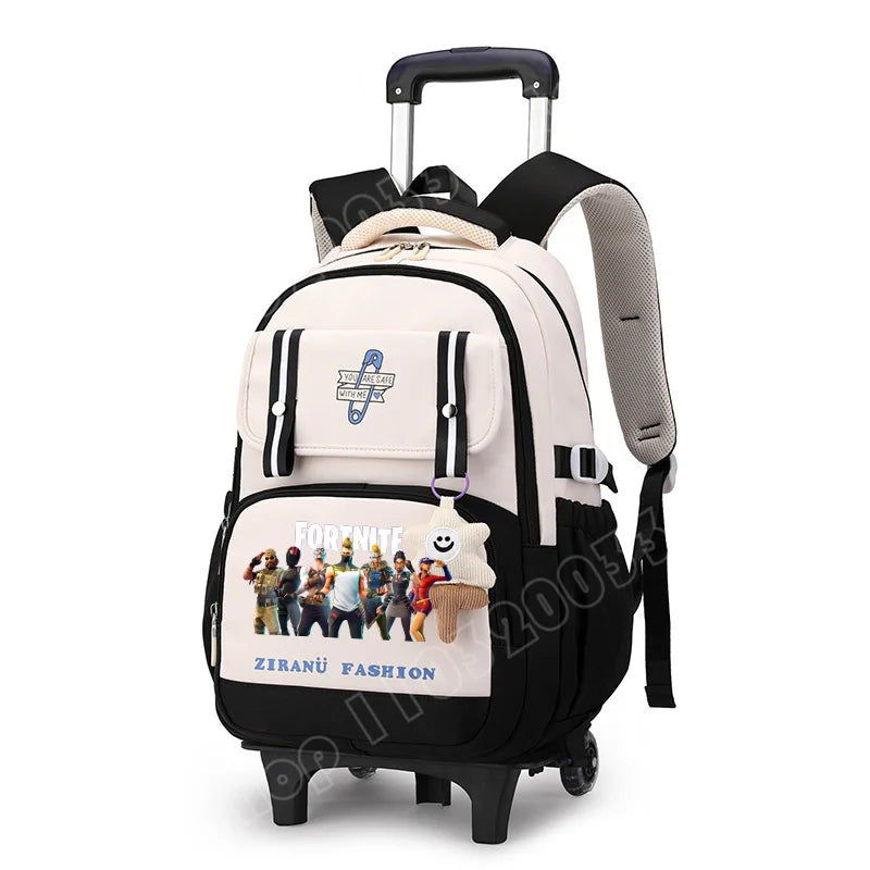 Fortnite Schüler-Rollrucksack mit großem Fassungsvermögen, wasserdichtem, leichtem Design, minimalistischer Laptop-Schultasche und lässiger Reisetasche