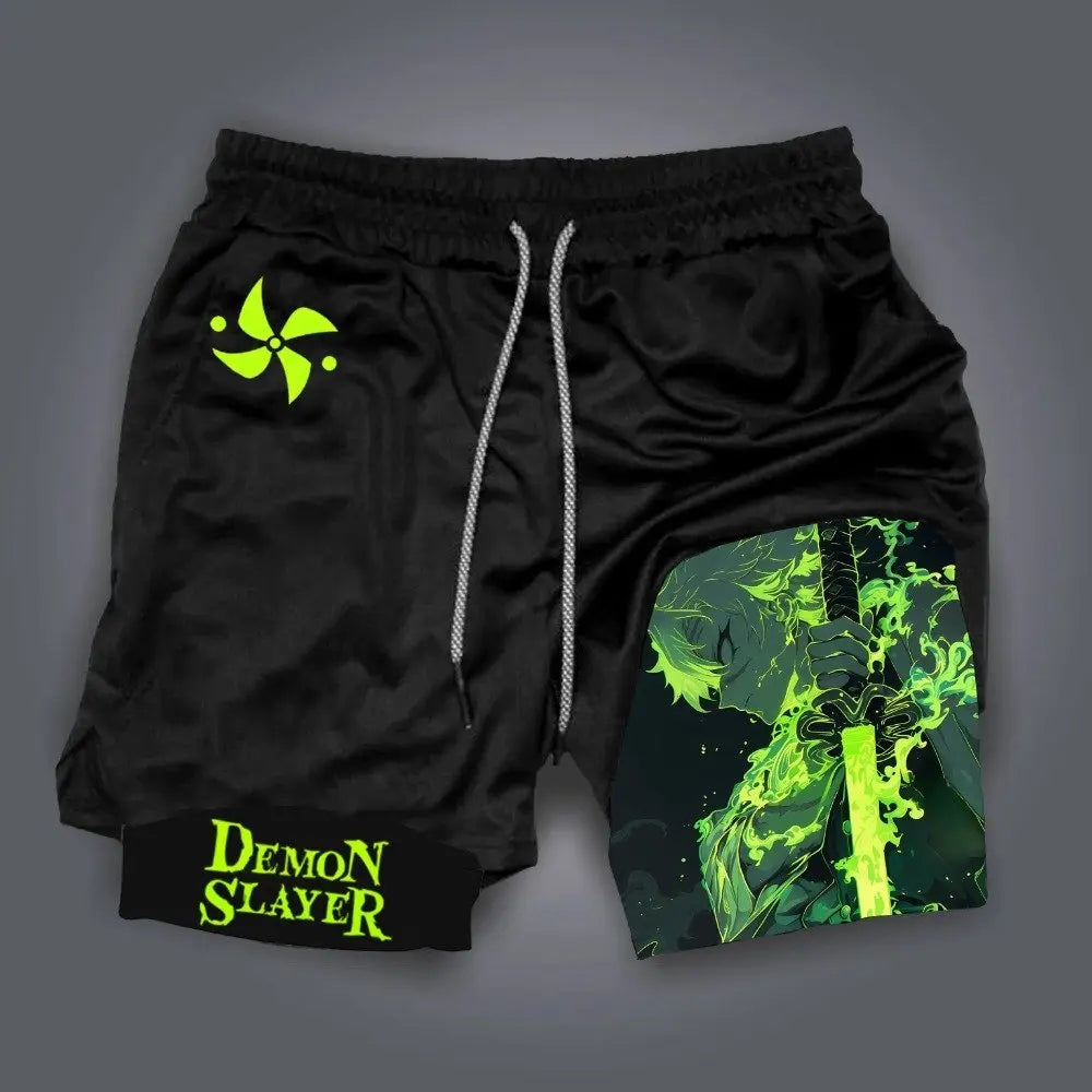 Anime Demon Slayer Gym Shorts Men Quick Dry Pants Double-layer 2-in-1 Shorts Y2K Sportswear Summer 2026 Breathable Streetwear