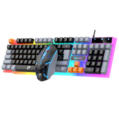 Teclado individual e conjunto teclado + rato RAIKU T26 de três tons com iluminação, teclado e rato com fios, toque mecânico, conjunto gaming